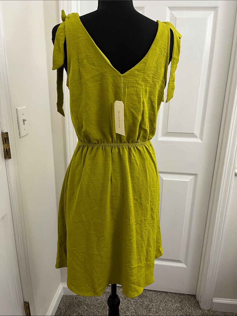 Monteau Lime Tie-Shoulder V-Neck Mini Dress - Picture 4 of 6